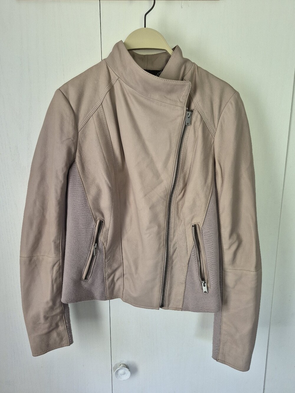 Marc New York Cream Assymetrical Leather Jacket